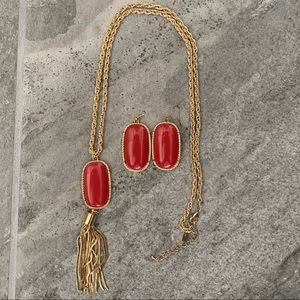 🔵3/$25 Red & Gold Tassel Necklace & Earrings Set